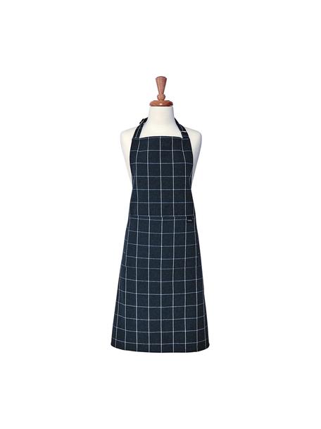 Schort Eco Check, Gerecycled katoen, polyester, Donkerblauw, wit, B 70 x L 89 cm