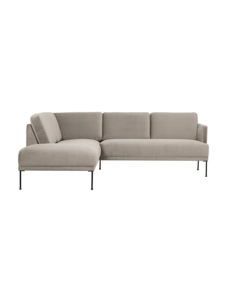 Sofa narożna z aksamitu z metalowymi nogami Fluente, Tapicerka: aksamit (wysokiej jakości, Nogi: metal malowany proszkowo, Aksamitny beżowy, S 221 x G 200 cm