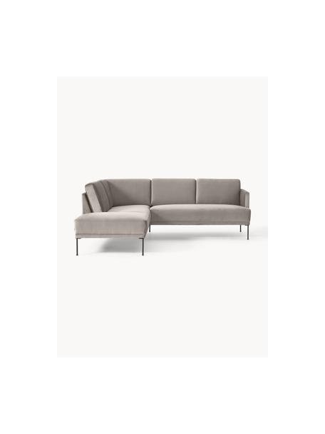 Sofa narożna z aksamitu Fluente, Tapicerka: aksamit (wysokiej jakości, Stelaż: lite drewno sosnowe, Nogi: metal malowany proszkowo , Greige aksamit, S 221 x G 200 cm, lewostronna