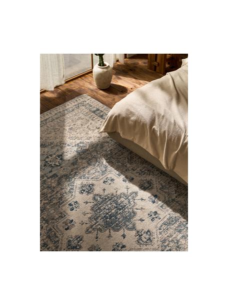 Alfombra de chenilla Mahdi, 66% poliéster, 34% lana (certificado RWS), Azul, beige, An 120 x L 180 cm (Tamaño S)