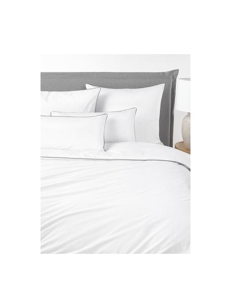 Housse de couette en percale de coton avec passepoil Daria, Blanc, anthracite, larg. 240 x long. 220 cm