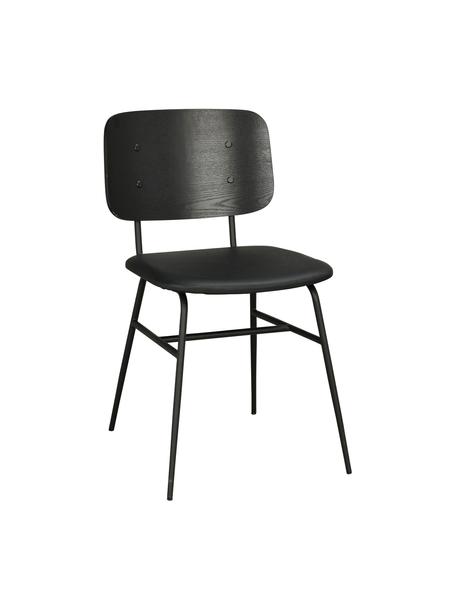Silla de madera con asiento tapizado Brent, Asiento: cuero sintético (poliuret, Estructura: metal, pintado, Negro mate, An 47 x F 57 cm