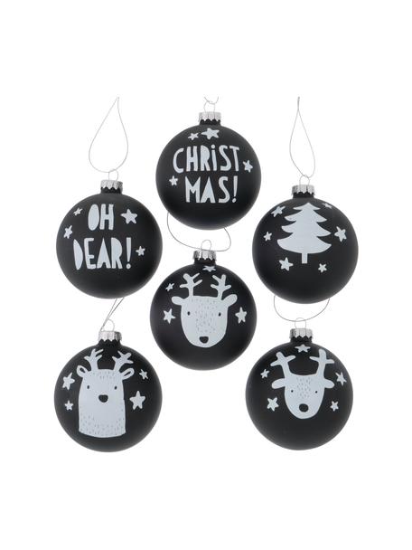 Boules de Noël faites main Oh Dear, 12 élém., Noir, blanc, couleur argentée, Ø 8 cm