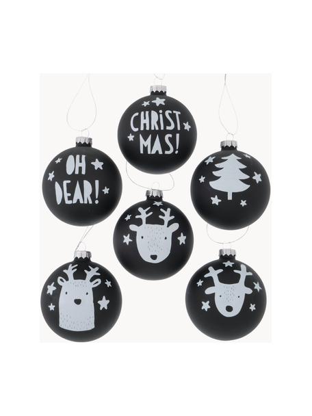 Set de bolas de Navidad artesanales Oh Dear, 12 uds., Negro, blanco, plateado, Ø 8 cm