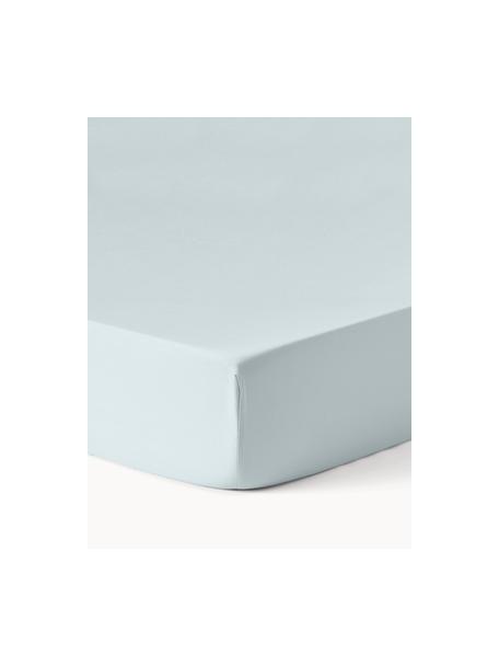 Lenzuolo con angoli topper in raso di cotone Comfort, Azzurro, Larg. 160 x Lung. 200 cm, Alt. 15 cm
