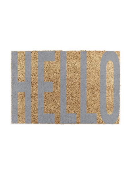 Felpudo Big Hello, Parte superior:  fibras de coco, Reverso: caucho natural, Beige, gris, An 40 x L 60 cm