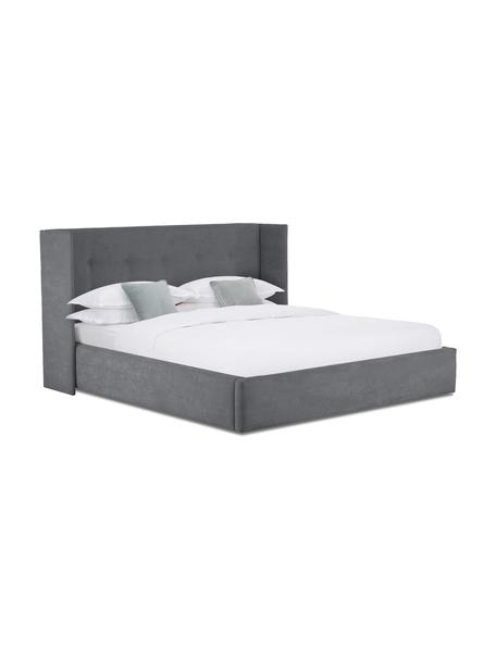 Cama tapizada Star, Tapizado:  poliéster (texturizado) , Estructura: madera de pino maciza y p, Tejido gris antracita, An 140 x L 200 cm