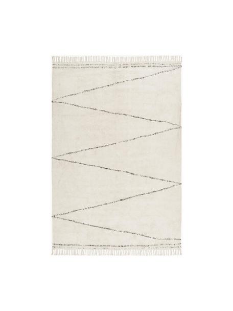 Handgetuft katoenen vloerkleed Asisa met zigzaggend patroon en franjes, 100% katoen, Beige, zwart, B 200 x L 300 cm (maat L)