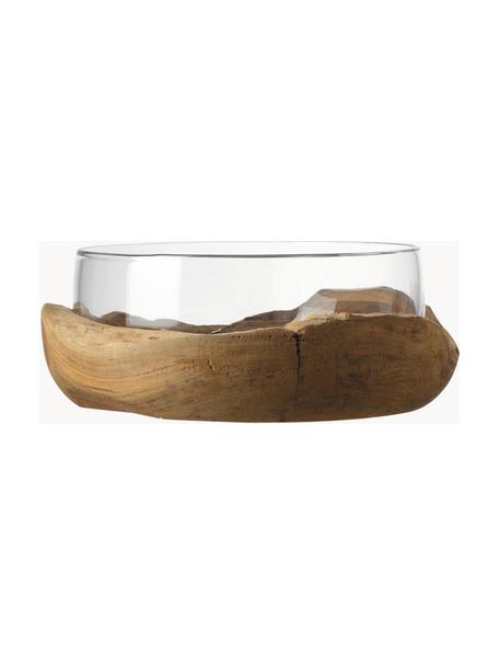 Große, handgefertigte Deko-Schale Terra mit Teaksockel Ø 28 cm, Sockel: Teakholz, Helles Holz, Transparent, Ø 28 x H 11 cm