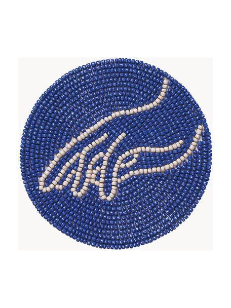 Posavasos de abalorios de vidrio Touch, 2 uds., Abalorios de vidrio, Azul, blanco crema, Ø 10 cm