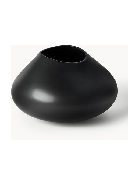 Handgefertigte Vase Latona, H 19 cm, Steingut, Schwarz, Ø 26 x H 19 cm