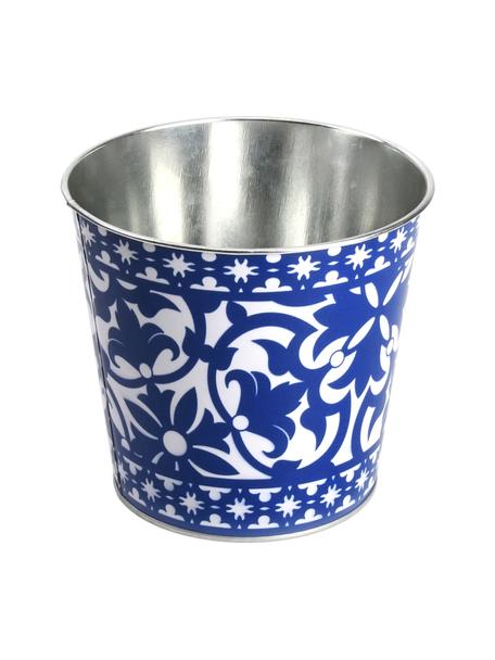 Petit cache-pot ethnique Portugal, Zinc, enduit, Bleu, blanc, Ø 16 x haut. 15 cm