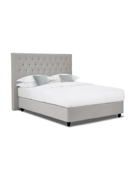 Letto boxspring premium in velluto Phoebe, Materasso: nucleo a 5 zone di molle , Piedini: legno di betulla massicci, Velluto grigio, Larg. 140 x lung. 200 cm, grado di durezza H2