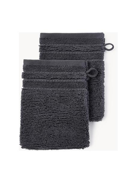 Guanti da bagno con bordo rigato Luxe 2 pz, Antracite, Guanti da bagno, Larg. 16 x Lung. 22 cm