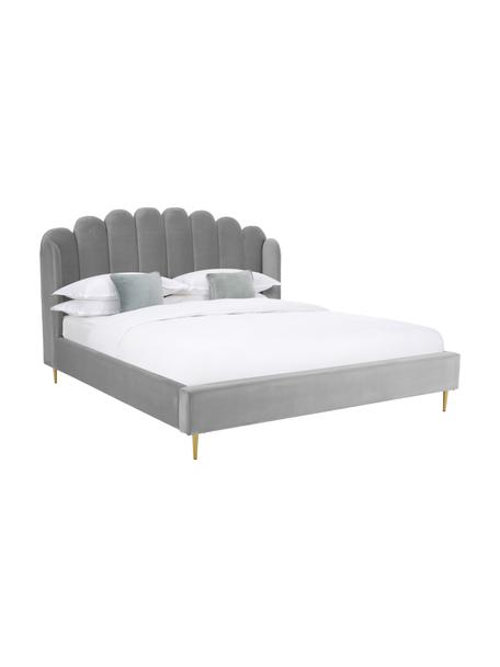 Samt-Polsterbett Glamour, Korpus: Massives Kiefernholz, Bezug: Samt (Polyester) 100.000 , Samt Grau, B 180 x L 200 cm