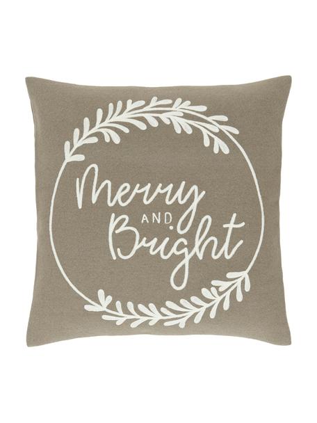 Poszewka na poduszkę z haftem Merry and Bright, Beżowy, S 45 x D 45 cm