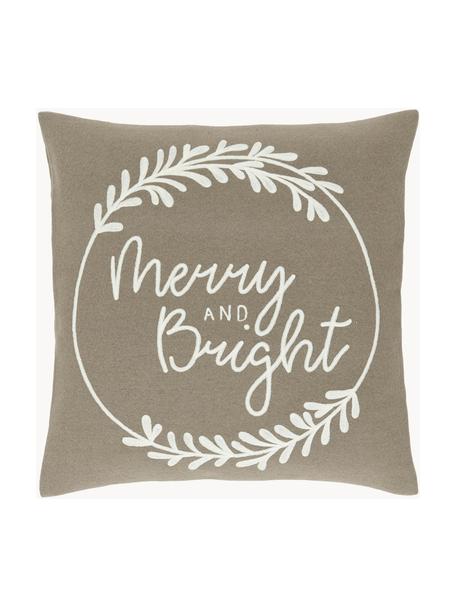 Geborduurde kussenhoes Merry and Bright, Greige, crèmewit, B 45 x L 45 cm