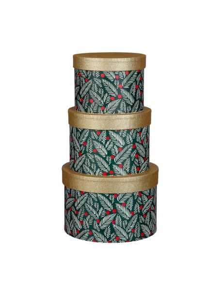 Geschenkdozenset Carmen, 3-delig, Papier, Groen, rood, goudkleurig, Set met verschillende formaten