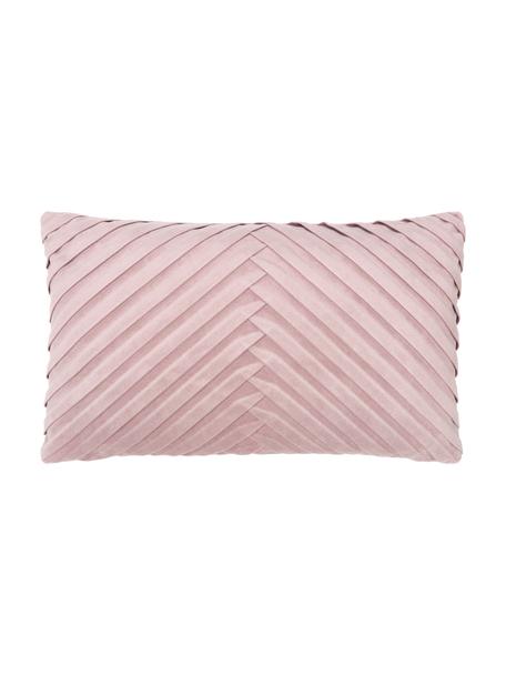 Fluwelen kussenhoes Lucie in roze met structuur-oppervlak, 100% fluweel (polyester), Roze, B 30 x L 50 cm