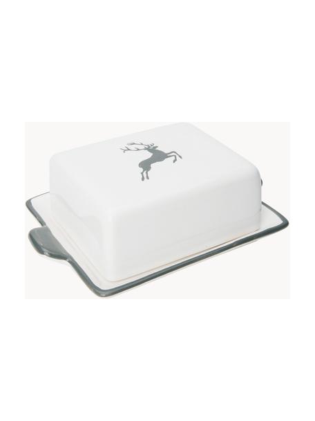 Mantequillera artesanal Grauer Hirsch, Cerámica, Blanco, gris, An 9 x L 13 cm