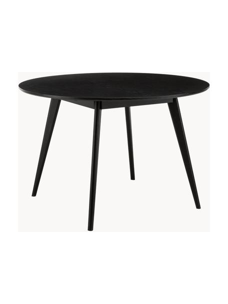 Mesa de comedor redonda de madera de caucho Yumi, Ø 115 cm, Tablero: tablero de fibras de dens, Patas: madera de caucho lacada, Madera de caucho pintada negro, Ø 115 cm