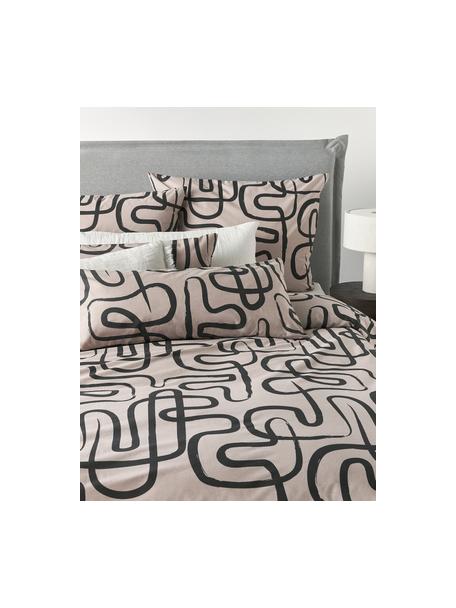 Housse de couette en percale de coton Malu, Taupe, noir, larg. 260 x long. 240 cm