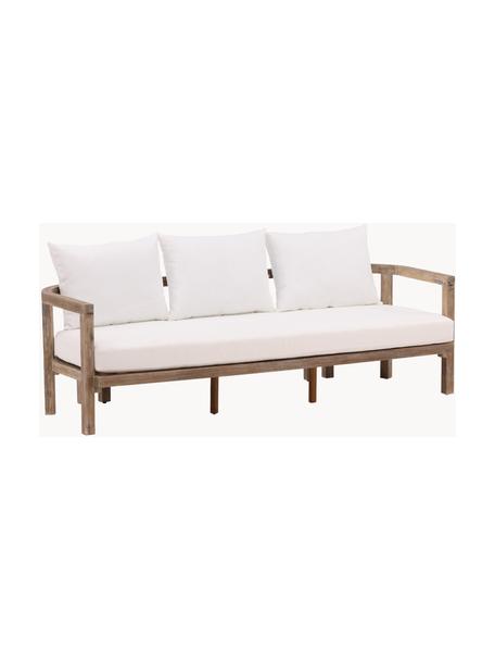 Sofá para exterior de madera de acacia Erica (3 plazas), Estructura: madera de acacia, aceitad, Asiento: tejido (100% poliéster), Tejido blanco crema, madera de acacia, An 180 x Al 60 cm