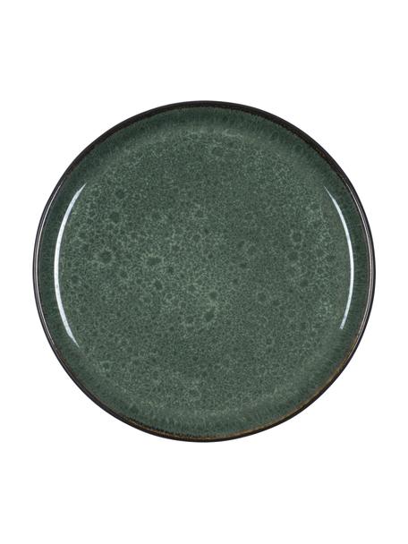 Ontbijtbord Gastro van keramiek in groen, 2 stuks, Keramiek, Zwart, groen, goudkleurig, Ø 21 x H 3 cm