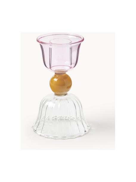 Bougeoir en verre borosilicate Perle, Verre borosilicate, Transparent, orange, rose pâle, Ø 6 x haut. 10 cm