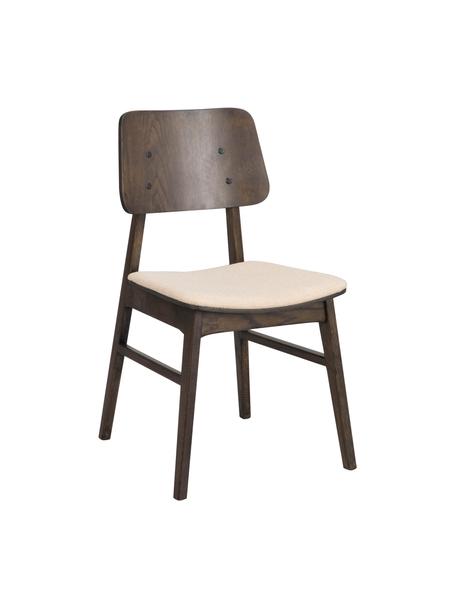 Holzstühle Nagano mit gepolsterter Sitzfläche, 2 Stück, Bezug: 100 % Polypropylen Der ho, Eichenholz, braun lackiert, Webstoff Beige, B 50 x T 51 cm