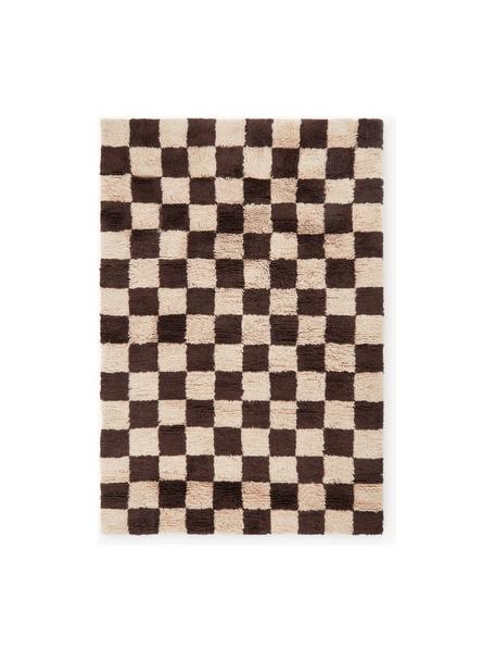 Ručně tkaný koberec s vysokým vlasem Sid, 20 % vlna, 80 % bavlna, Světle béžová, tmavě hnědá, Š 200 cm, D 300 cm (velikost L)