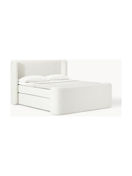 Bouclé-Boxspringbett Perla, Bezug: Bouclé (71 % Polyacryl, 2, Matratze: 7-Zonen-Taschenfederkernm, Füße: Kunststoff Dieses Produkt, Bouclé Off White, B 180 x L 200 cm, Härtegrad H2+H3