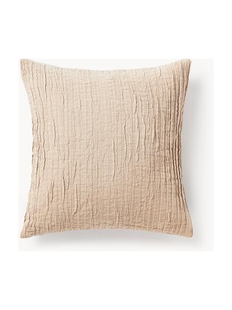 Housse de coussin en coton avec motif plissé Artemis, 99 % coton, 1 % polyester, Beige, larg. 50 x long. 50 cm