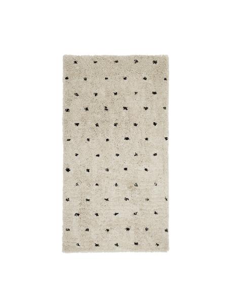 Zacht hoogpolig vloerkleed Ayana, met stippels, Bovenzijde: 100% polyester, Onderzijde: 100% katoen, Beige & zwart, met stippels, B 80 x L 150 cm (maat XS)