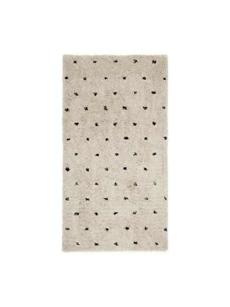 Pluizig hoogpolig vloerkleed Ayana, met stippels, 100% polyester, Lichtbeige, zwart, B 80 x L 150 cm (maat XS)