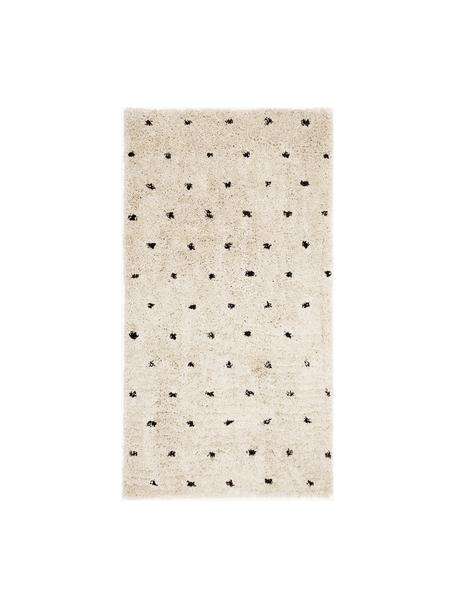 Bodkovaný huňatý koberec s vysokým vlasom Ayana, 100 % polyester, Svetlobéžová, čierna, Š 80 x D 150 cm (veľkosť XS)