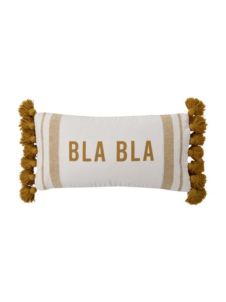 Funda de cojín de algodón reciclado con borlas Bla Bla, 100% algodón con certificado GRS, Amarillo, An 30 x L 60 cm