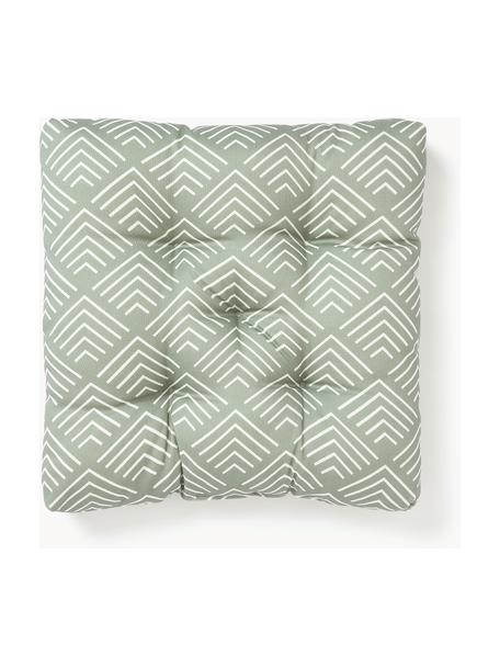Coussin de chaise avec motif graphique Milano, Vert olive, blanc, larg. 40 x long. 40 cm