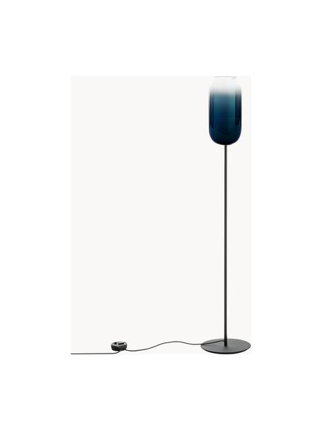 Mondgeblazen vloerlamp Gople, Lampenkap: mondgeblazen glas, Donkerblauw, zwart, H 170 cm