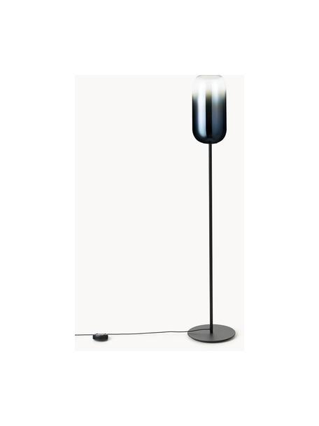 Lampa podłogowa ze szkła dmuchanego Gople, Stelaż: aluminium powlekane, Ciemny niebieski, czarny, W 170 cm