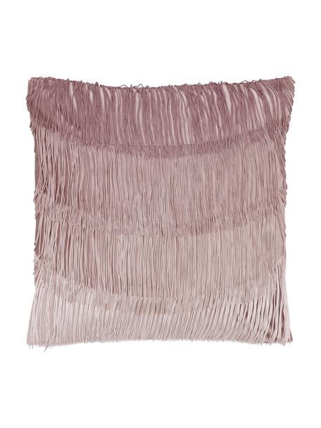 Samt-Kissenhülle Marilyn mit Fransen, Bezug: Samt (100% Polyester), Fransen: 100% Viskose, Altrosa, B 45 x L 45 cm