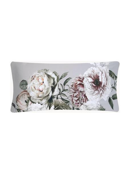 Funda de almohada de satén Blossom, 45 x 110 cm, Gris con estampado floral, An 45 x L 110 cm