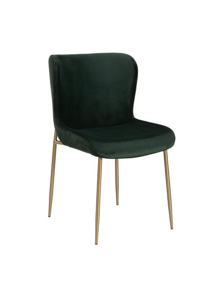 Krzesło tapicerowane z aksamitu Tess, Tapicerka: aksamit (poliester) Dzięk, Nogi: metal malowany proszkowo, Zielony aksamit, odcienie złotego, S 49 x W 84 cm