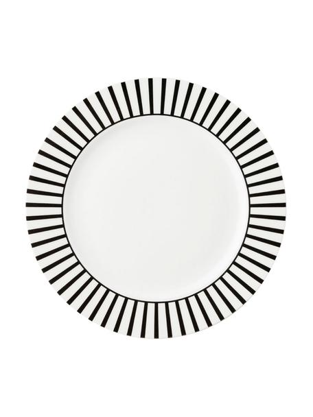 Frühstücksteller Ceres Loft mit Streifendekor in Schwarz/Weiß, 4 Stück, Porzellan, Weiß, Schwarz, Ø 21 x H 2 cm