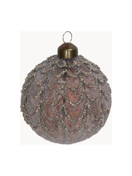 Adornos navideños Cone, 2 uds., Vidrio, Negro y blanco perla brillante, Ø 8 cm