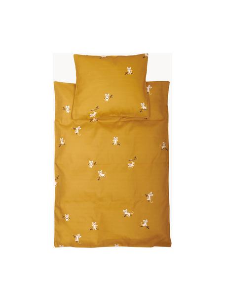 Ropa de cama de satén algodón ecológico Tiger, Amarillo ocre estampado, Cama 80 cm (140 x 200 cm), 2 pzas.