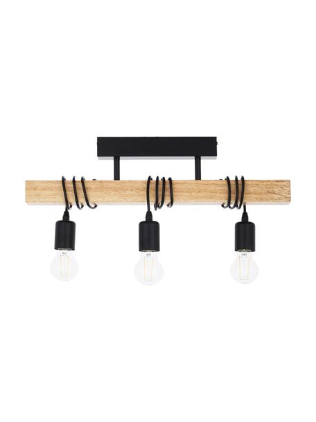 Plafondlamp Townshend van hout, Baldakijn: gelakt staal, Zwart, houtkleurig, B 55 x H 27 cm