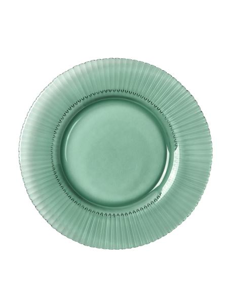 Assiettes à dessert avec relief rainuré Effie, 4 pièces, Verre, Vert menthe, Ø 21 cm