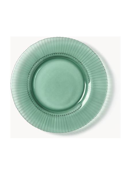 Snídaňové talíře s drážkovaným reliéfem Effie, 4 ks, Sklo, Mátově zelená, Ø 21 cm