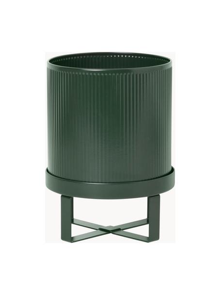 Cache-pot strié Bau, haut. 24 cm, Acier, revêtement par poudre, Vert foncé, Ø 18 x haut. 24 cm